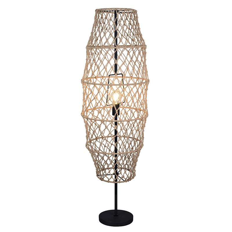 Brązowa lampa stojąca japandi, Liduina, z przełącznik Brązowa lampa stojąca japandi, Liduina, z przełącznik