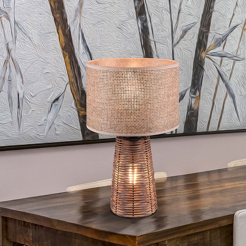 Rattanowa lampa stołowa brązowa, Fadila, z przełącznik Rattanowa lampa stołowa brązowa, Fadila, z przełącznik