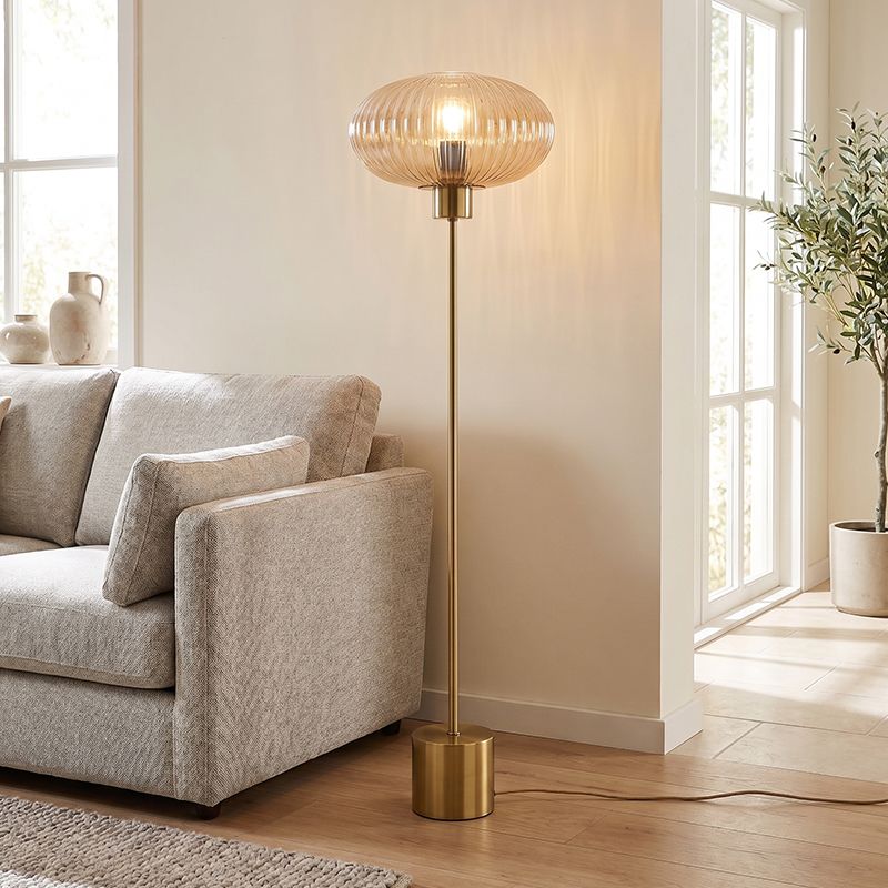 Design lampa stojąca bursztynowa, Charlois, z przełącznik Design lampa stojąca bursztynowa, Charlois, z przełącznik