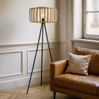 Bambusowa lampa stojąca brązowa, Tina, z przełącznik