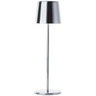 Nowoczesna akumulatorowa lampa stołowa zewnętrzna niklowa, Skander, 4W, regulowana ciepła do zimnej bieli LED, IP44, z dotykowy ściemniacz