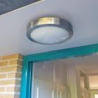 Szklany kinkiet zewnętrzny z czujnikiem zmierzchu srebreny, Bob, IP44