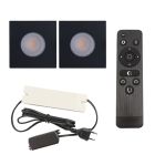 2 kwadratowe oprawy sufitowe wpuszczane czarne na werandy Dico, IP65, z zestawem przyłączeniowym i pilotem