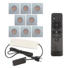 8 kwadratowe oprawy sufitowe wpuszczane chromowane na werandy Dico, IP65, z zestawem przyłączeniowym i pilotem