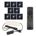 8 uchylne oprawy sufitowe wpuszczane na werandy Rona kwadrat, IP44, z zestawem przyłączeniowym i pilotem, czarny