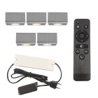 5 kwadratowe oprawy natynkowe cromowane na werandy Fredo, IP44, z zestawem przyłączeniowym i pilotem