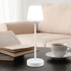 Biała lampa stołowa akumulatorowa plastikowa, Suman, 2W, regulowana ciepła do zimnej bieli LED, IP44, z dotykowy ściemniacz