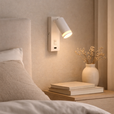 Nowoczesny reflektor ścienny biały, Tara, z przełącznik