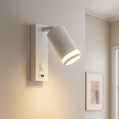 Nowoczesny reflektor ścienny biały, Tara, z przełącznik