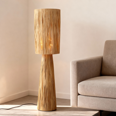 Papierowa lampa stojąca brązowa, Daisy, z przełącznik