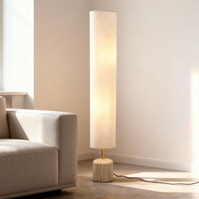 Nowoczesna lampa stojąca beżowa, Ghislaine, z przełącznik