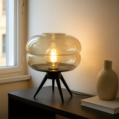 Retro lampa stołowa bursztynowa, Sean, z przełącznik