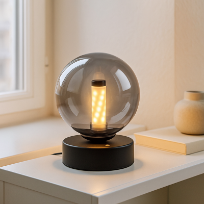 Nowoczesna lampa stołowa akumulatorowa czarna, Theo, 2W, 3000K LED, IP44, ściemniana w 3 krokach