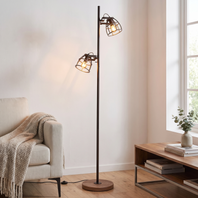 Industrialna lampa stojąca czarna, Calvin, z przełącznik