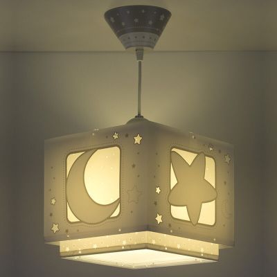 Szara lampa wisząca dla dzieci plastikowa, Moon and stars
