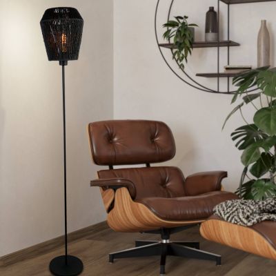 Papierowa lampa stojąca czarna, Caine, z przełącznik