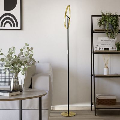 Plastikowa design lampa stojąca mosiądz, Corwin, 8,8W, 3000K LED, z dotykowy ściemniacz