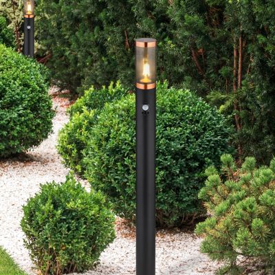 Stal Nierdzewna nowoczesna lampa podłogowa zewnętrzna z czujnikiem ruchu czarna, Ishara, IP44