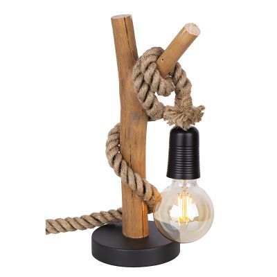 Linowa rustykalna lampa stołowa drewniana, Nigoc