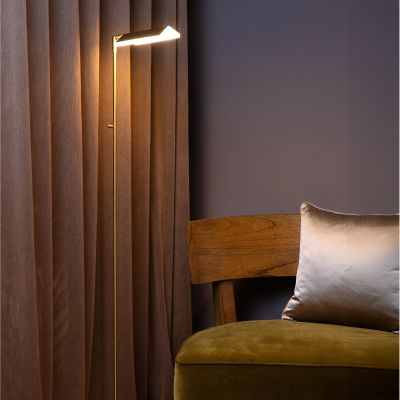 Mosiądz lampa do czytania stojąca nowoczesna, Aaron, 12W, 2700K LED, z dotykowy ściemniacz