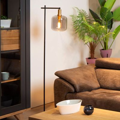 Szara lampa stojąca nowoczesna, Joanet, z przełącznik