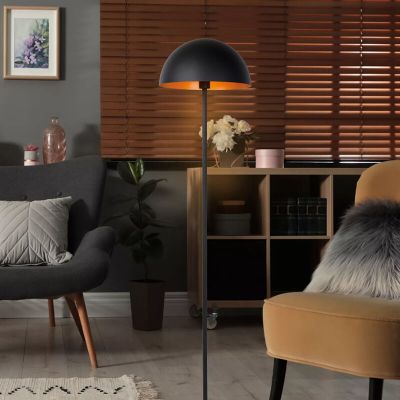 Czarna lampa stojąca nowoczesna, Siemon, z przełącznik