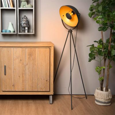 Złota lampa stojąca trójnożna nowoczesna, Alvaro, z przełącznik