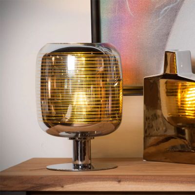 Chromowana lampa stołowa nowoczesna, Eryn, z przełącznik