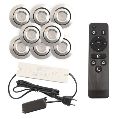 8 uchylne oprawy sufitowe wpuszczane na werandy Rona, IP44, z zestawem przyłączeniowym i pilotem, chrom