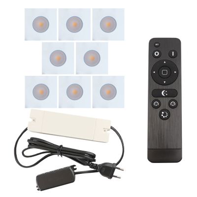 8 kwadratowe oprawy sufitowe wpuszczane białe na werandy Dico, IP65, z zestawem przyłączeniowym i pilotem