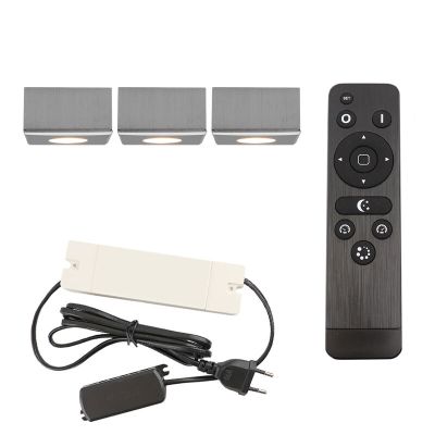 3 kwadratowe oprawy natynkowe cromowane na werandy Fredo, IP44, z zestawem przyłączeniowym i pilotem