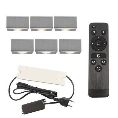 6 kwadratowe oprawy natynkowe cromowane na werandy Fredo, IP44, z zestawem przyłączeniowym i pilotem