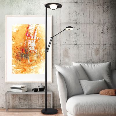 Czarna lampa do czytania stojąca nowoczesna, Yazid, 32W, regulowany kolor LED, z dotykowy ściemniacz