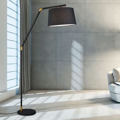 Czarna lampa stojąca łukowa nowoczesna, Lendy, z przełącznik