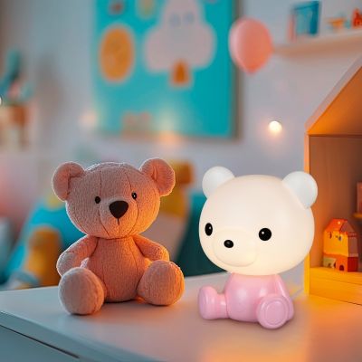 Różowa lampa stołowa dla dzieci plastikowa, Lumibear, 0,3W, RGB LED, z przełącznik