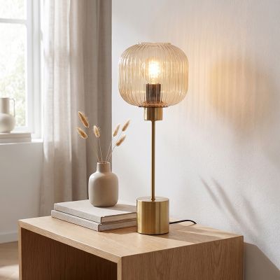 Design lampa stołowa bursztynowa, Charlois, z przełącznik